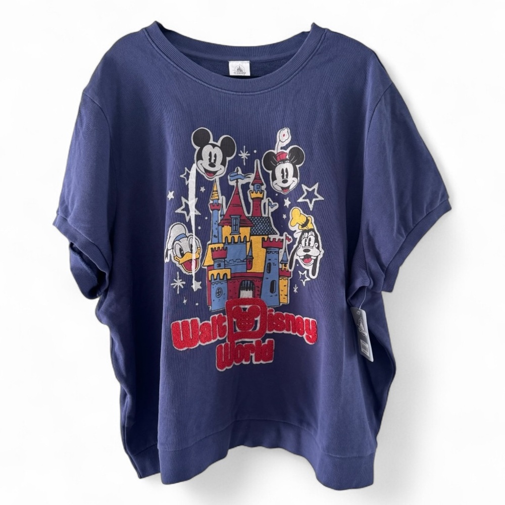Disney Blue Mickey Mouse and Castle Disney World Embroidered Sweater Women’s 3X